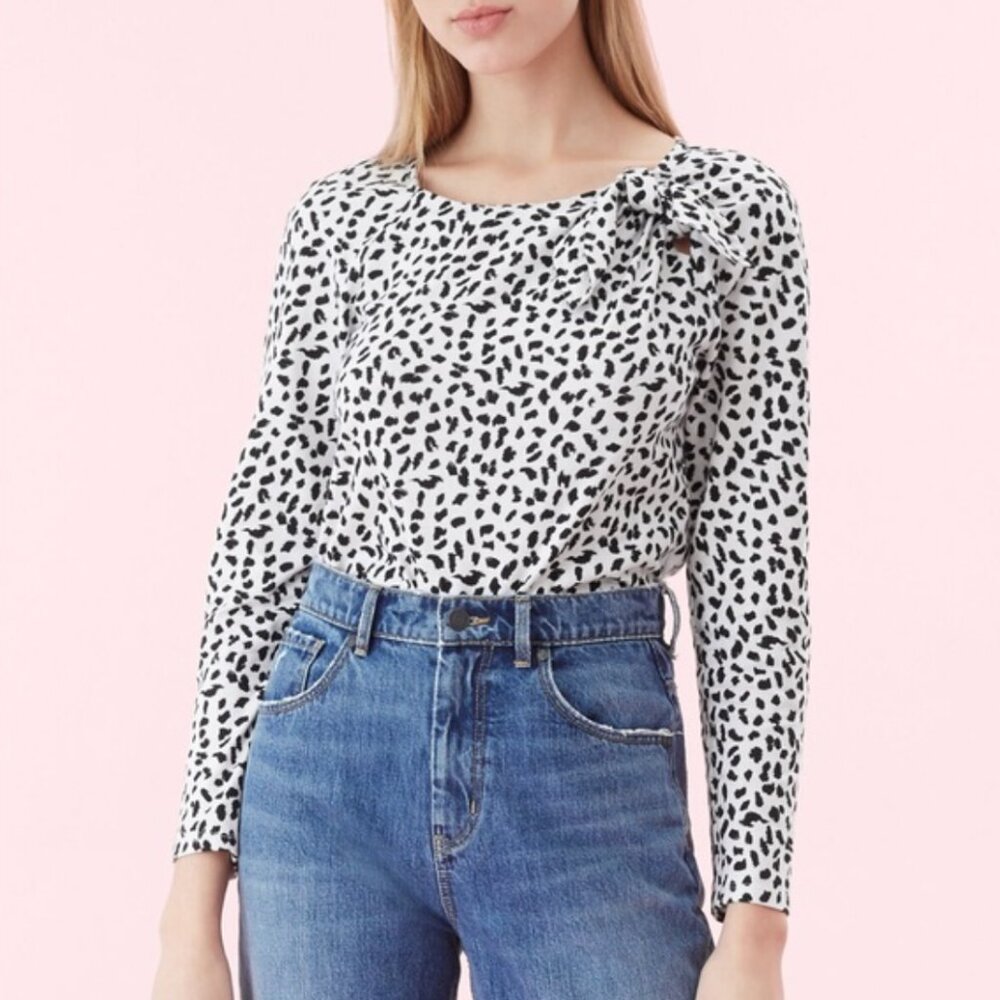Rebecca Taylor La Vie Jaguar Long Sleeve Jersey Top with Bow Detail Size XL